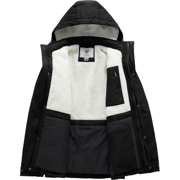WenVen Mens Winter MidLength Thickened Jacket Waterproof Warm Sherpa Lined Parka Hooded CoatBlack