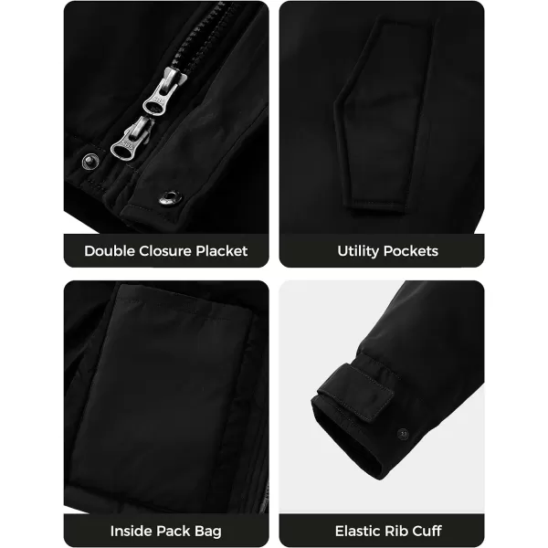 WenVen Mens Winter MidLength Thickened Jacket Waterproof Warm Sherpa Lined Parka Hooded CoatBlack