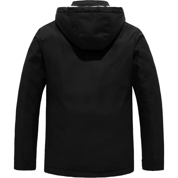 WenVen Mens Winter MidLength Thickened Jacket Waterproof Warm Sherpa Lined Parka Hooded CoatBlack