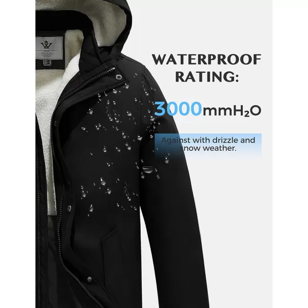WenVen Mens Winter MidLength Thickened Jacket Waterproof Warm Sherpa Lined Parka Hooded CoatBlack