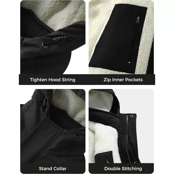 WenVen Mens Winter MidLength Thickened Jacket Waterproof Warm Sherpa Lined Parka Hooded CoatBlack