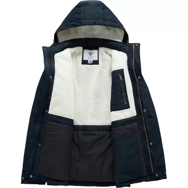 WenVen Mens Winter MidLength Thickened Jacket Waterproof Warm Sherpa Lined Parka Hooded CoatNavy
