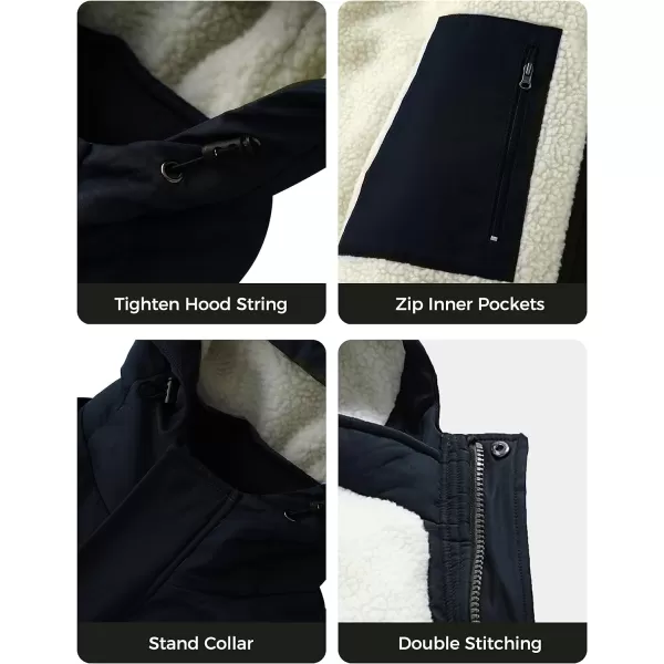 WenVen Mens Winter MidLength Thickened Jacket Waterproof Warm Sherpa Lined Parka Hooded CoatNavy