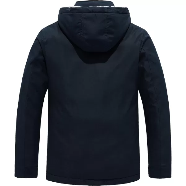 WenVen Mens Winter MidLength Thickened Jacket Waterproof Warm Sherpa Lined Parka Hooded CoatNavy