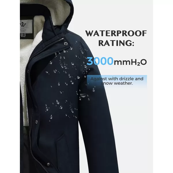WenVen Mens Winter MidLength Thickened Jacket Waterproof Warm Sherpa Lined Parka Hooded CoatNavy