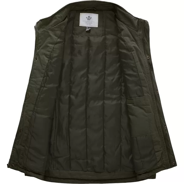 WenVen Mens Winter Warm Quilted Lined Multi Pockets Puffer VestArmy Green