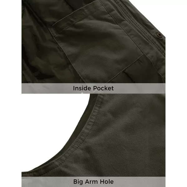 WenVen Mens Winter Warm Quilted Lined Multi Pockets Puffer VestArmy Green