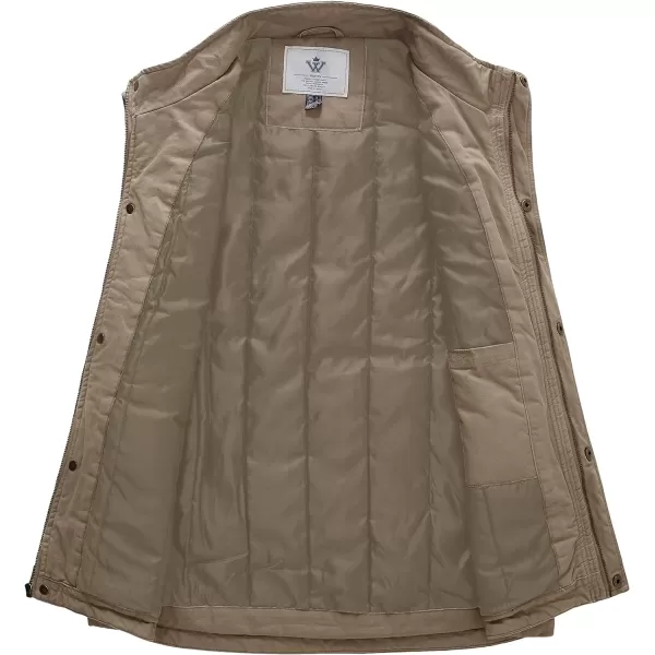 WenVen Mens Winter Warm Quilted Lined Multi Pockets Puffer VestKhaki