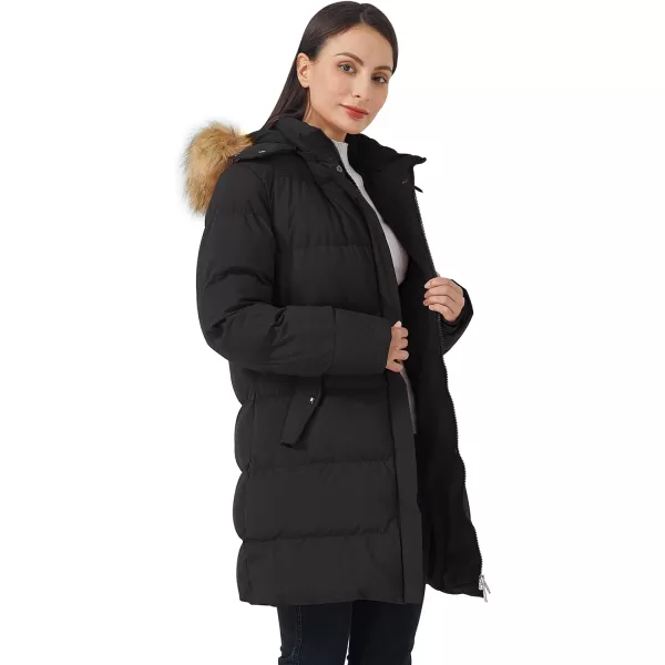 WenVen Womens Bulky Winter Thicken Jacket with Fur Trim Hood BlackMWenVen Womens Bulky Winter Thicken Jacket with Fur Trim Hood BlackM