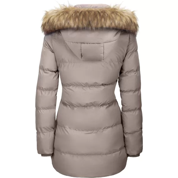 WenVen Womens Mid Long Thickened Coat with Fur Trim Removable Hood KhakiSWenVen Womens Mid Long Thickened Coat with Fur Trim Removable Hood KhakiS