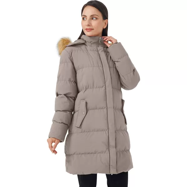 WenVen Womens Mid Long Thickened Coat with Fur Trim Removable Hood KhakiSWenVen Womens Mid Long Thickened Coat with Fur Trim Removable Hood KhakiS