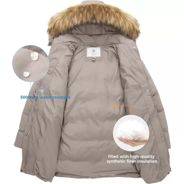WenVen Womens Mid Long Thickened Coat with Fur Trim Removable Hood KhakiSWenVen Womens Mid Long Thickened Coat with Fur Trim Removable Hood KhakiS