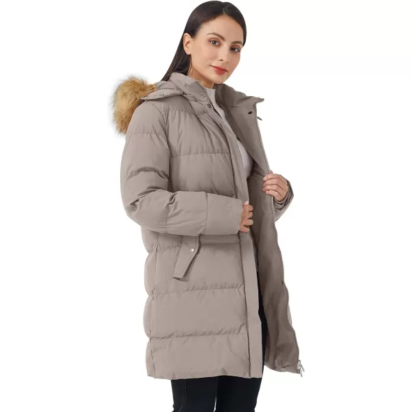WenVen Womens Mid Long Thickened Coat with Fur Trim Removable Hood KhakiSWenVen Womens Mid Long Thickened Coat with Fur Trim Removable Hood KhakiS