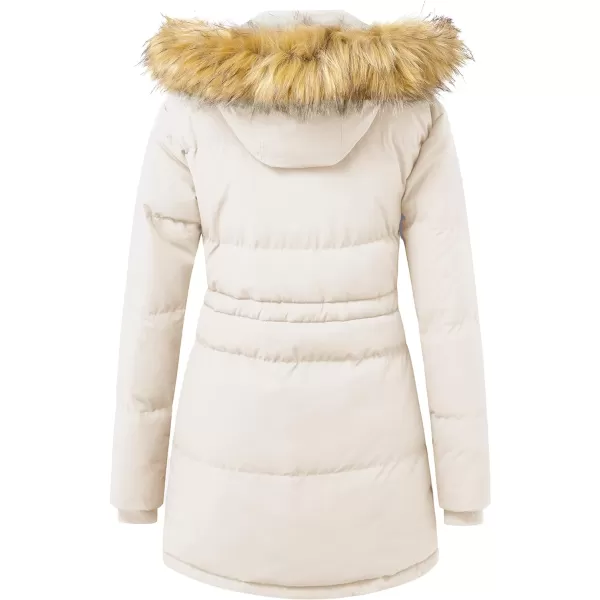 WenVen Womens Parka Winter Coats Warm Puffer Jacket with Removable Fur HoodBeige