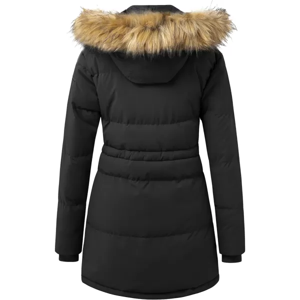 WenVen Womens Parka Winter Coats Warm Puffer Jacket with Removable Fur HoodBlack