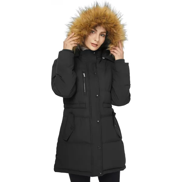 WenVen Womens Parka Winter Coats Warm Puffer Jacket with Removable Fur HoodBlack
