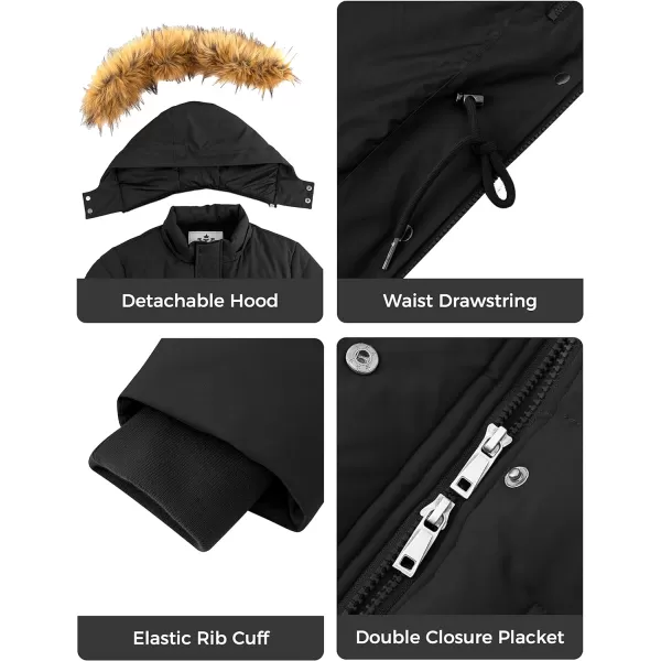 WenVen Womens Parka Winter Coats Warm Puffer Jacket with Removable Fur HoodBlack