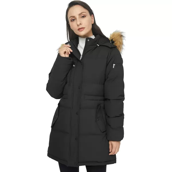 WenVen Womens Parka Winter Coats Warm Puffer Jacket with Removable Fur HoodBlack
