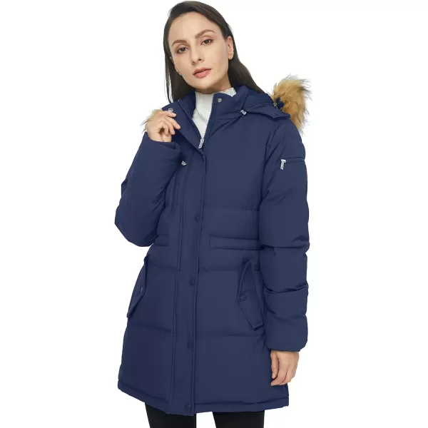 WenVen Womens Parka Winter Coats Warm Puffer Jacket with Removable Fur HoodNavy