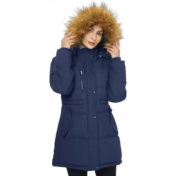 WenVen Womens Parka Winter Coats Warm Puffer Jacket with Removable Fur HoodNavy