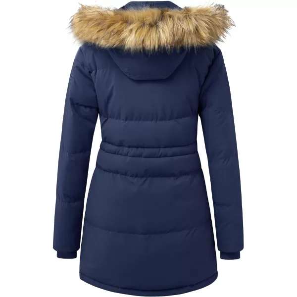 WenVen Womens Parka Winter Coats Warm Puffer Jacket with Removable Fur HoodNavy