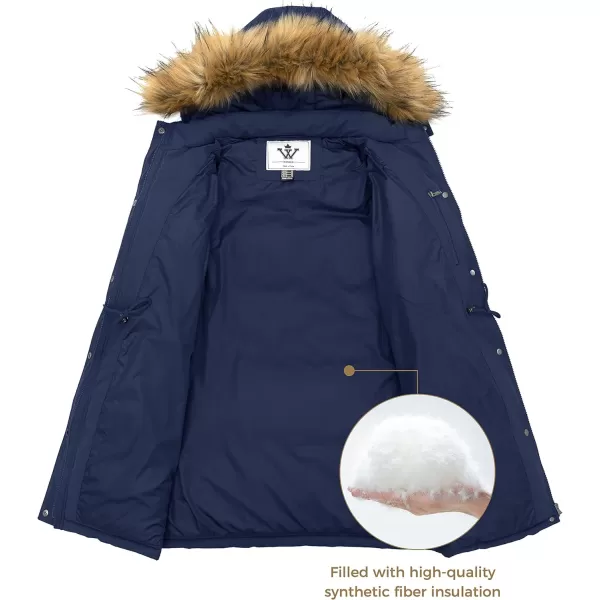 WenVen Womens Parka Winter Coats Warm Puffer Jacket with Removable Fur HoodNavy