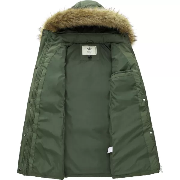 WenVen Womens Winter Long Puffer Coat Parka Jacket with Faux Fur Removable HoodArmy Green