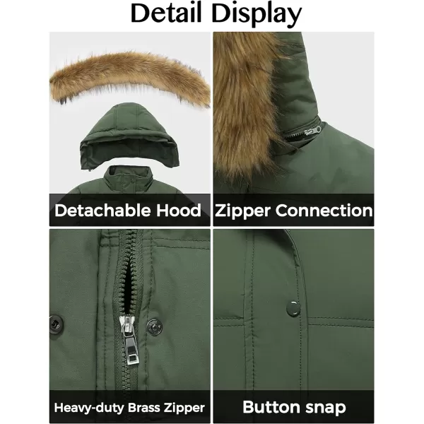 WenVen Womens Winter Long Puffer Coat Parka Jacket with Faux Fur Removable HoodArmy Green