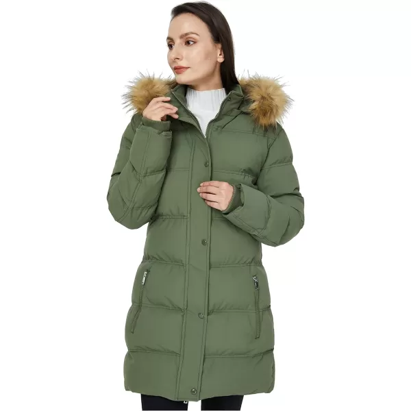 WenVen Womens Winter Long Puffer Coat Parka Jacket with Faux Fur Removable HoodArmy Green