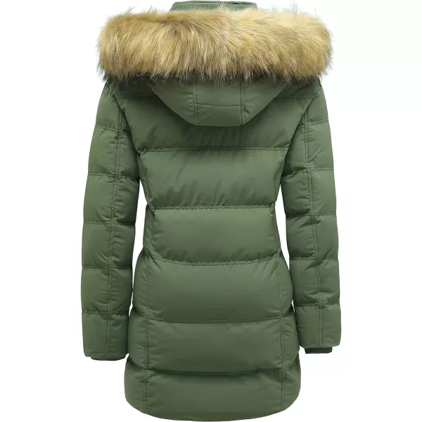 WenVen Womens Winter Long Puffer Coat Parka Jacket with Faux Fur Removable HoodArmy Green