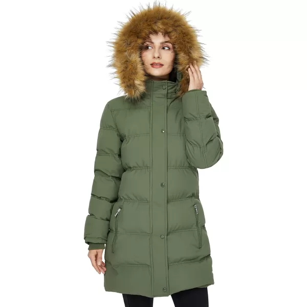 WenVen Womens Winter Long Puffer Coat Parka Jacket with Faux Fur Removable HoodArmy Green