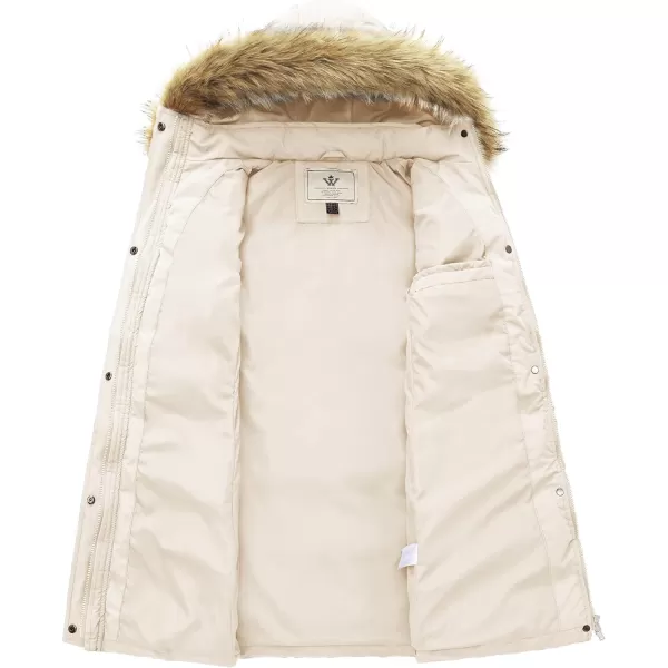 WenVen Womens Winter Long Puffer Coat Parka Jacket with Faux Fur Removable HoodBeige