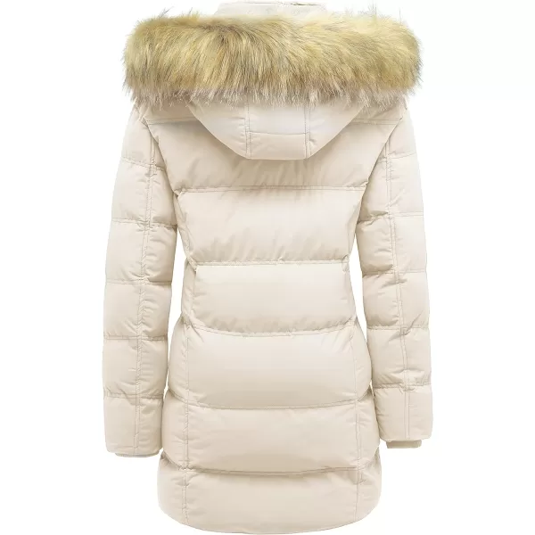 WenVen Womens Winter Long Puffer Coat Parka Jacket with Faux Fur Removable HoodBeige
