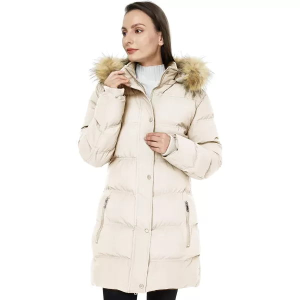 WenVen Womens Winter Long Puffer Coat Parka Jacket with Faux Fur Removable HoodBeige