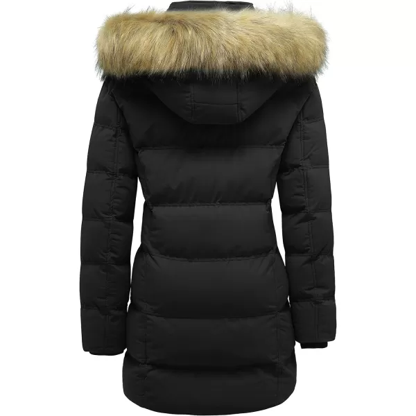 WenVen Womens Winter Long Puffer Coat Parka Jacket with Faux Fur Removable HoodBlack