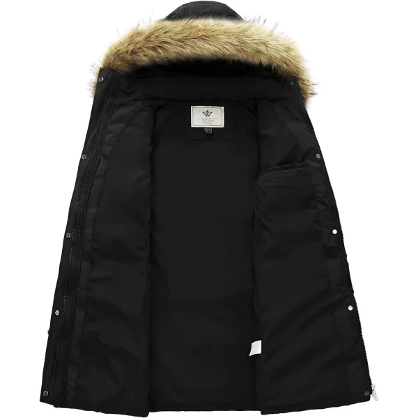 WenVen Womens Winter Long Puffer Coat Parka Jacket with Faux Fur Removable HoodBlack