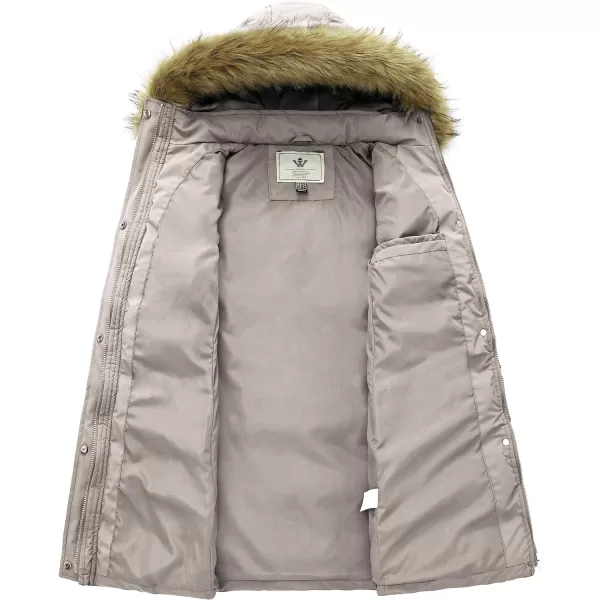 WenVen Womens Winter Long Puffer Coat Parka Jacket with Faux Fur Removable HoodKhaki