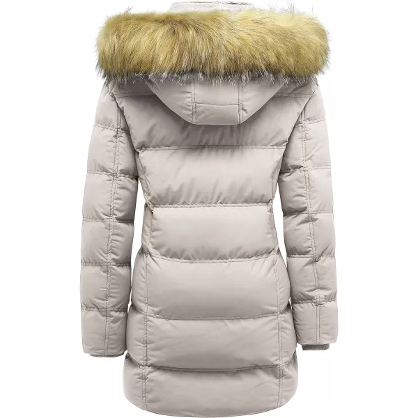 WenVen Womens Winter Long Puffer Coat Parka Jacket with Faux Fur Removable HoodKhaki