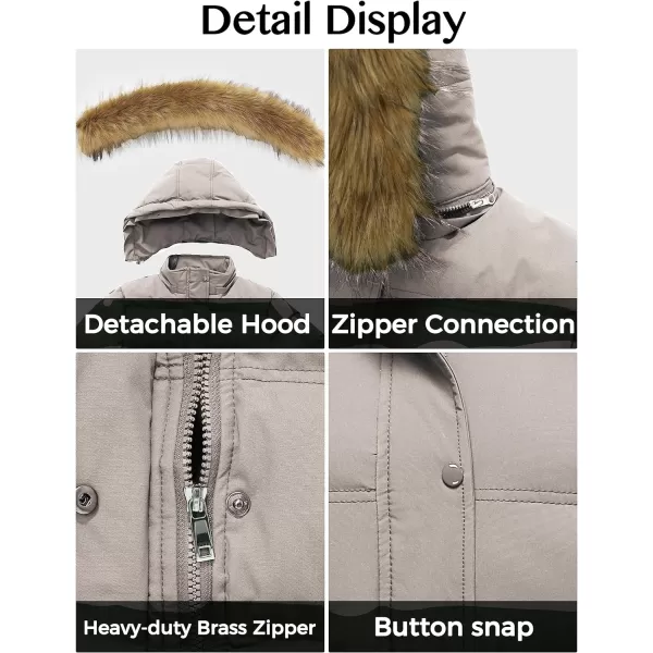 WenVen Womens Winter Long Puffer Coat Parka Jacket with Faux Fur Removable HoodKhaki