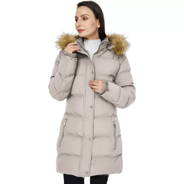 WenVen Womens Winter Long Puffer Coat Parka Jacket with Faux Fur Removable HoodKhaki