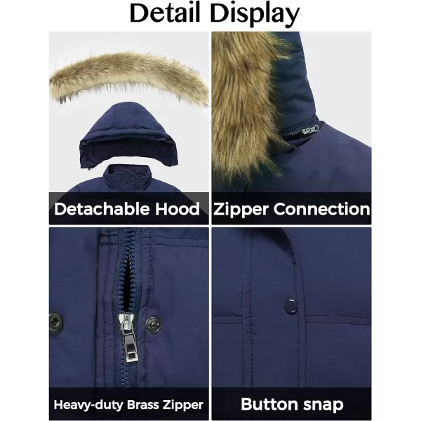 WenVen Womens Winter Long Puffer Coat Parka Jacket with Faux Fur Removable HoodNavy