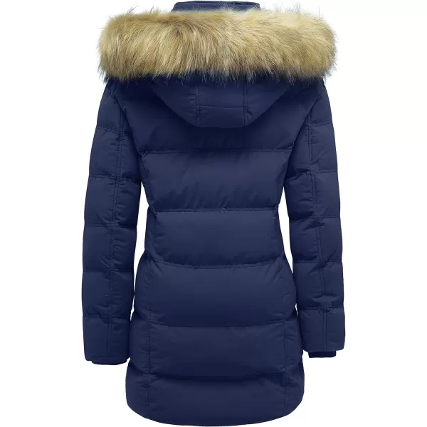 WenVen Womens Winter Long Puffer Coat Parka Jacket with Faux Fur Removable HoodNavy