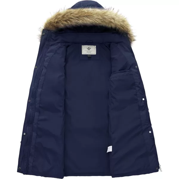 WenVen Womens Winter Long Puffer Coat Parka Jacket with Faux Fur Removable HoodNavy