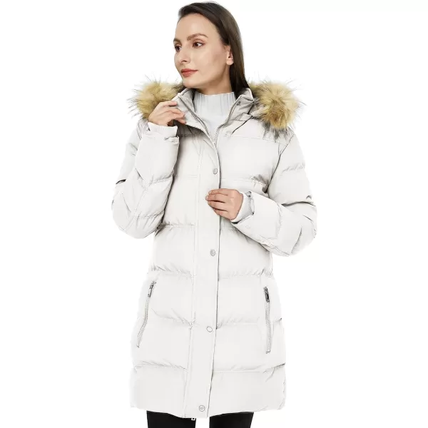 WenVen Womens Winter Long Puffer Coat Parka Jacket with Faux Fur Removable HoodWhite
