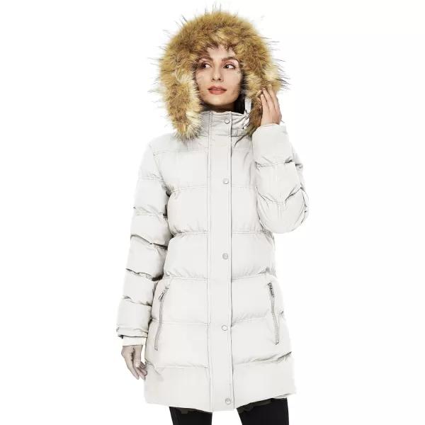 WenVen Womens Winter Long Puffer Coat Parka Jacket with Faux Fur Removable HoodWhite