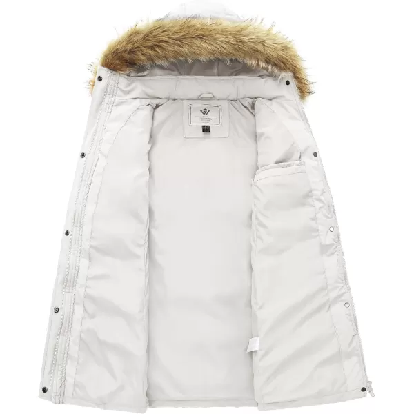 WenVen Womens Winter Long Puffer Coat Parka Jacket with Faux Fur Removable HoodWhite