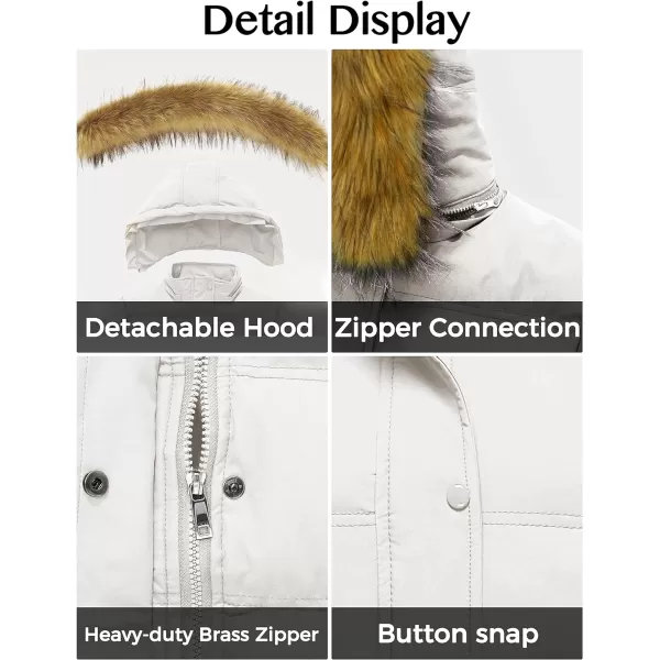 WenVen Womens Winter Long Puffer Coat Parka Jacket with Faux Fur Removable HoodWhite