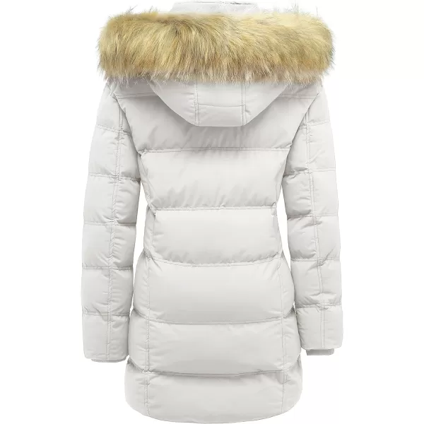 WenVen Womens Winter Long Puffer Coat Parka Jacket with Faux Fur Removable HoodWhite