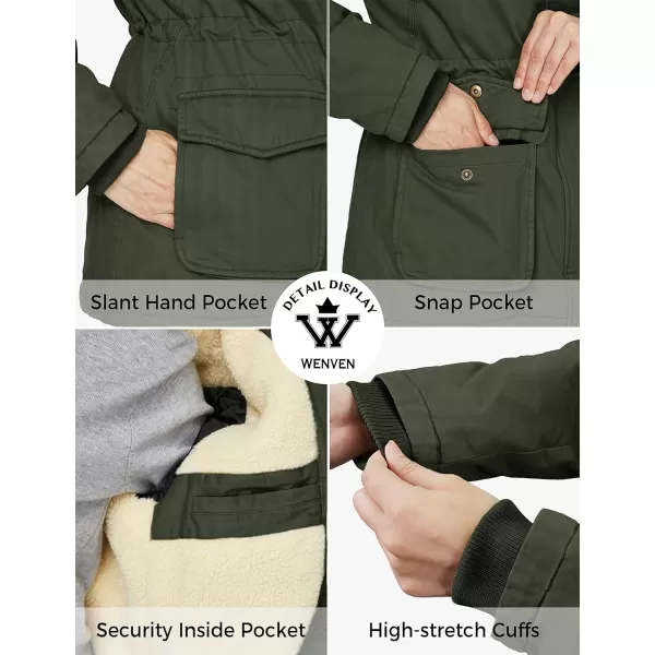 WenVen Womens Winter Warm Sherpa Lined Jacket Heavy Parka Coat with HoodArmy Green