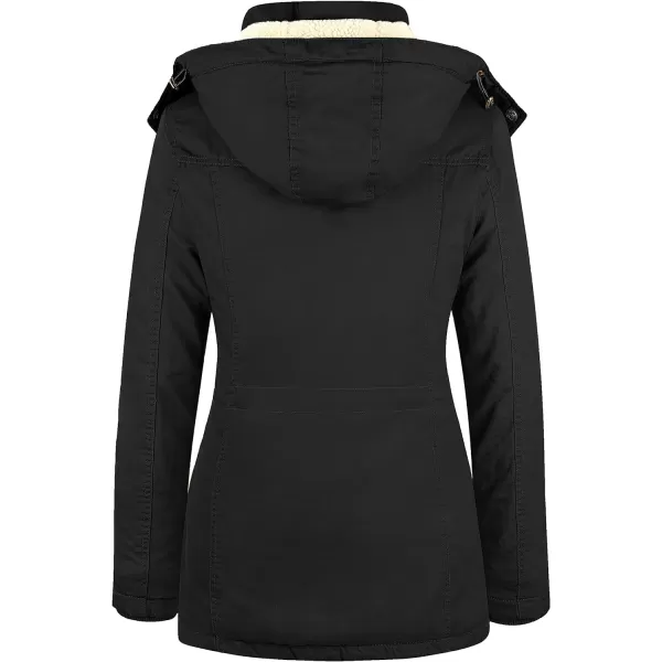 WenVen Womens Winter Warm Sherpa Lined Jacket Heavy Parka Coat with HoodBlack